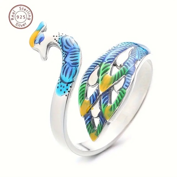 Jewelry - Sterling Silver Colorful Peacock Wrap Adjustable Ring